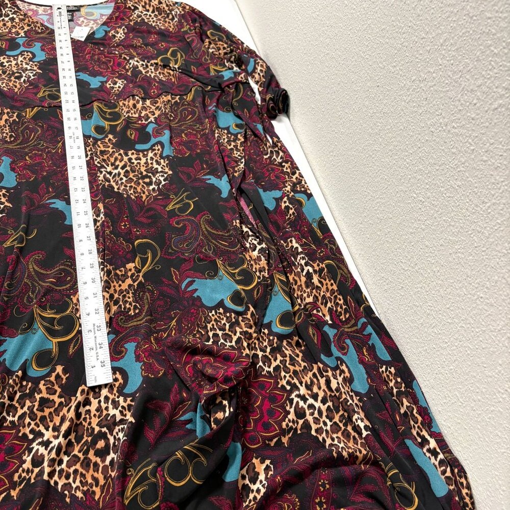 Catherines Black Label Paisley Leopard Print Wrap Dress Size 3X V Neck Belt NWT - Picture 10 of 12